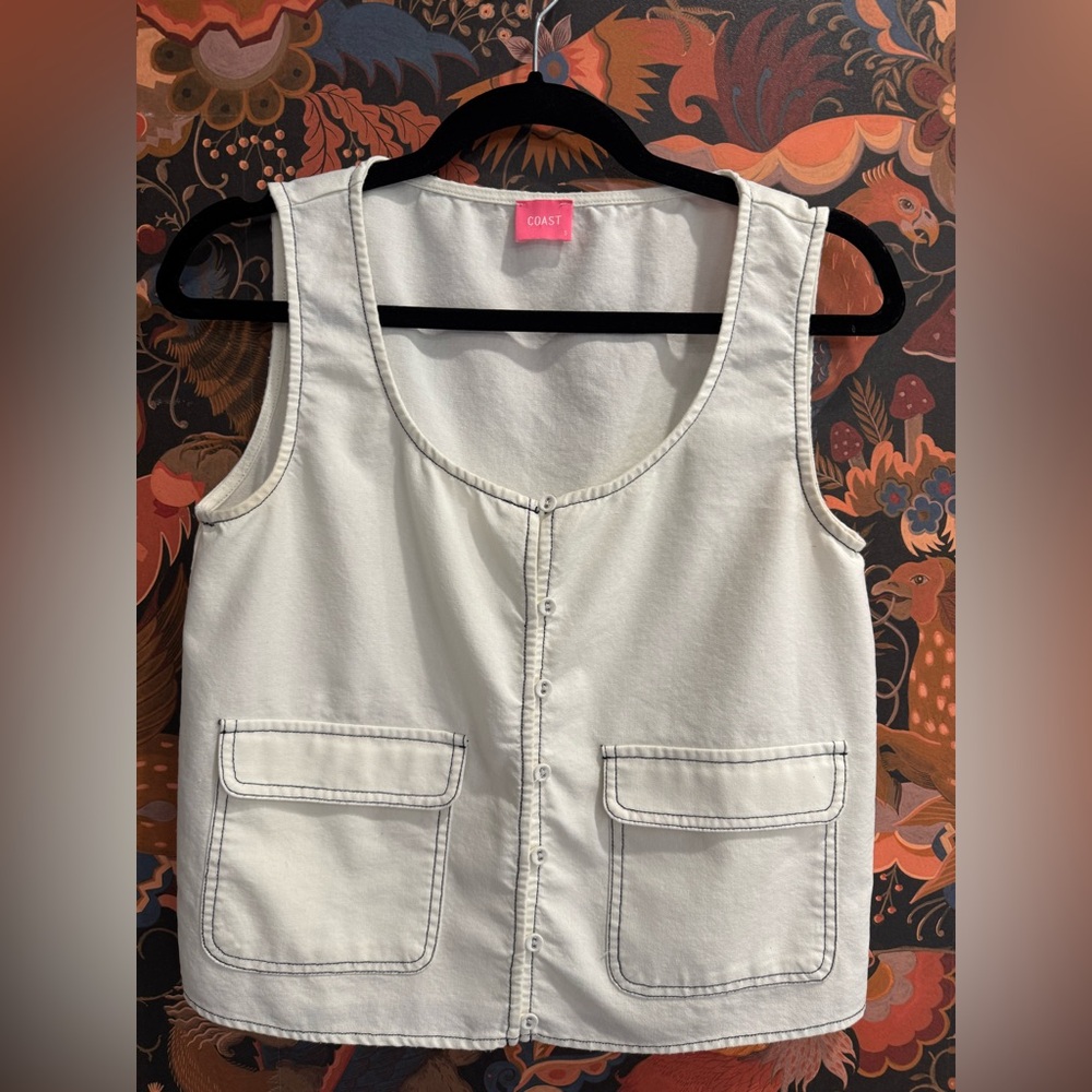 Coast 100% Cotton White Button-Down Tank Top